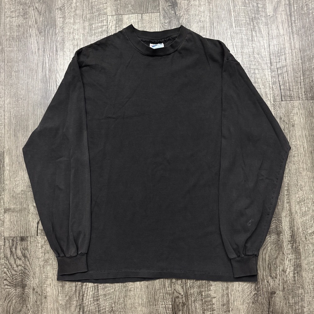 Vintage 90s Hanes Faded Black Long Sleeve T-Shirt USA Sz L